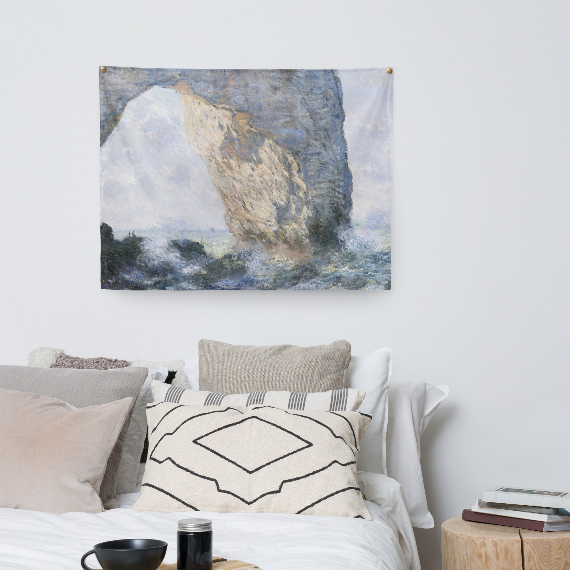 Coocosh Claude Monet - The Manneporte Indoor Tapestry Wall Art, elegantly adorns modern interiors, transforming your space with vibrant landscapes that inspire tranquility, while its durable, machine-washable fabric ensures lasting beauty and effortless maintenance.