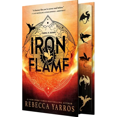 Coocosh presents "Iron Flame" by Rebecca Yarros, a captivating hardcover that ignites the imagination. With its stunning dragon-embellished cover and vibrant hues of red and gold, this epic fantasy transport readers into a thrilling world of romance and adventure.