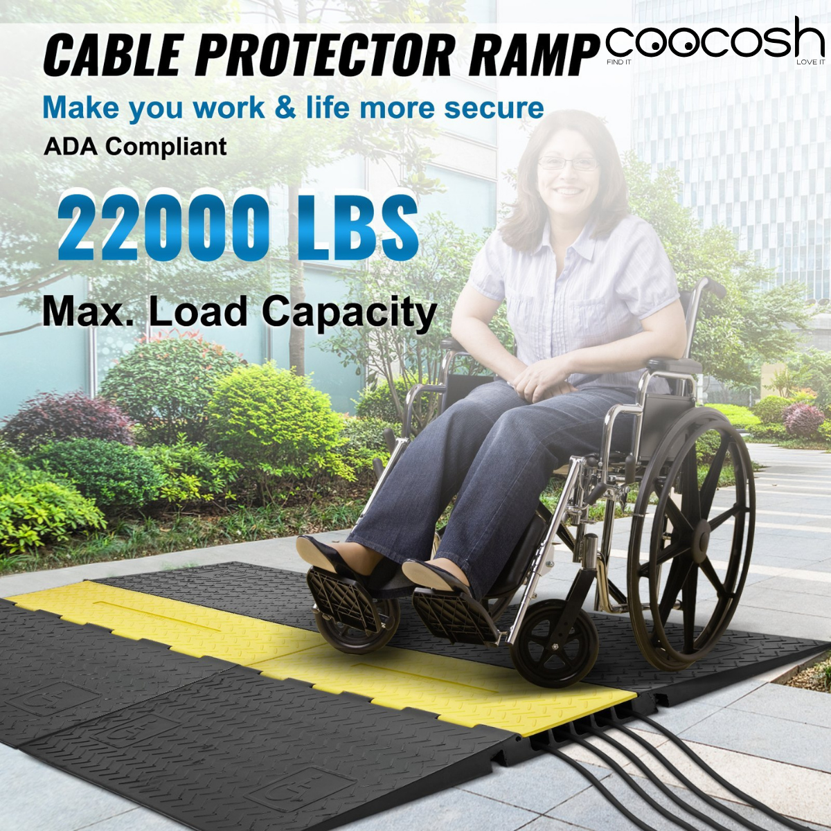 VEVOR 5-Channel Heavy-Duty Cable Protector Ramp – ADA Compliant, 22,000 lbs, Interlocking
