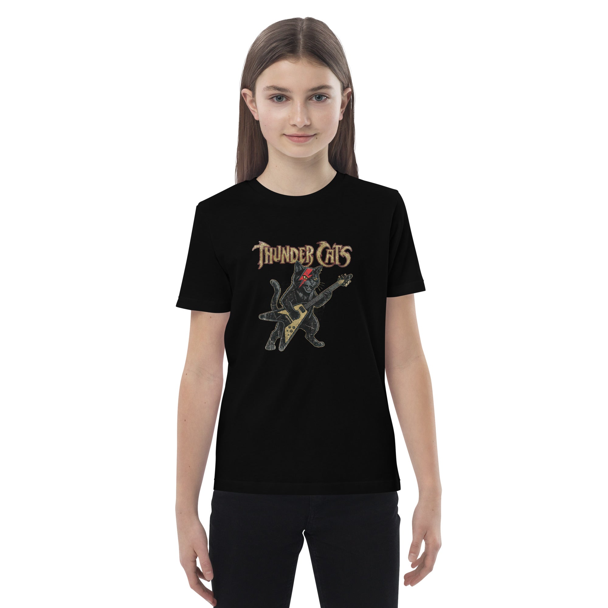 Coocosh kids t-shirt made from organic cotton, featuring a stylish electric guitar design in black for everyday wear.