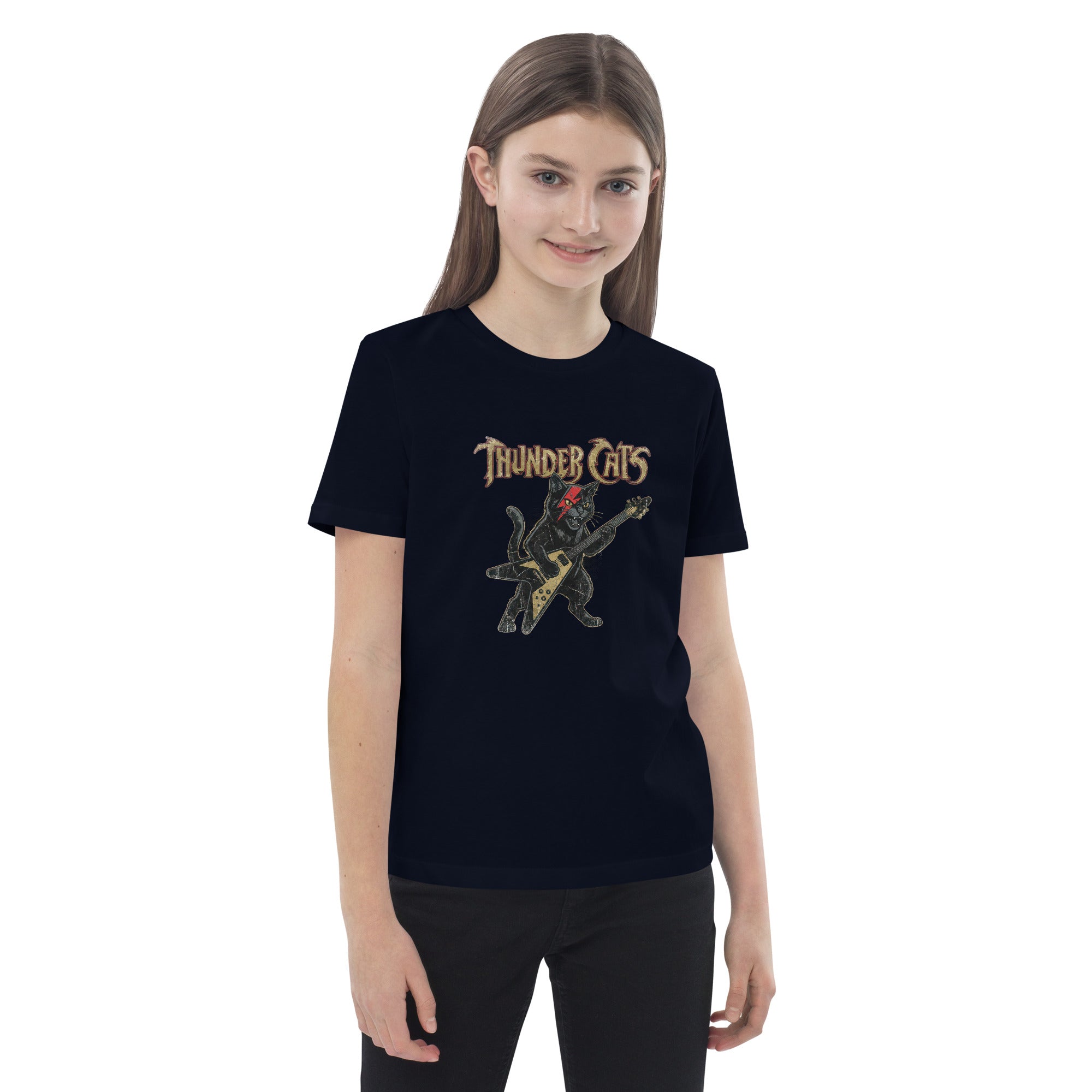 Coocosh kids t-shirt in medium fit, made of breathable organic cotton, showcasing a striking lightning bolt design ideal for school.