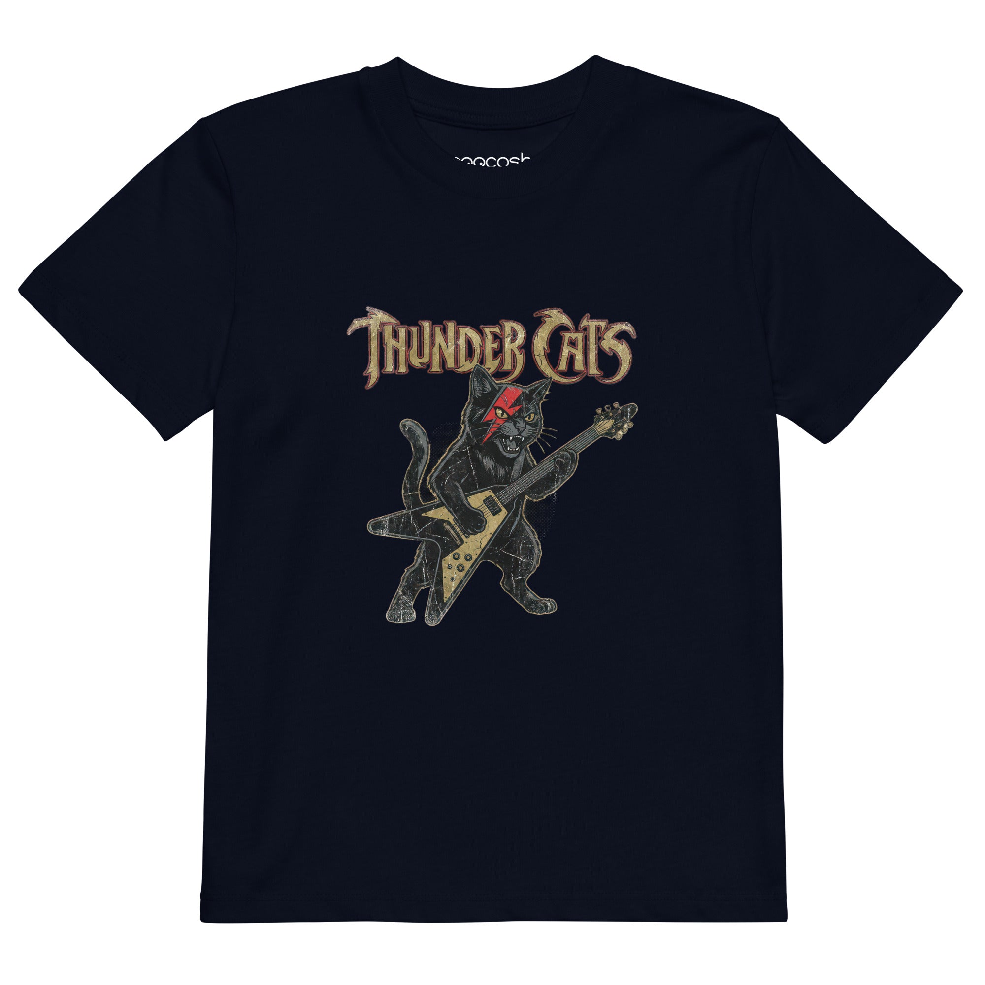 Coocosh organic cotton kids t-shirt, creatively designed with gold lightning bolts for versatile wear during energetic activities.