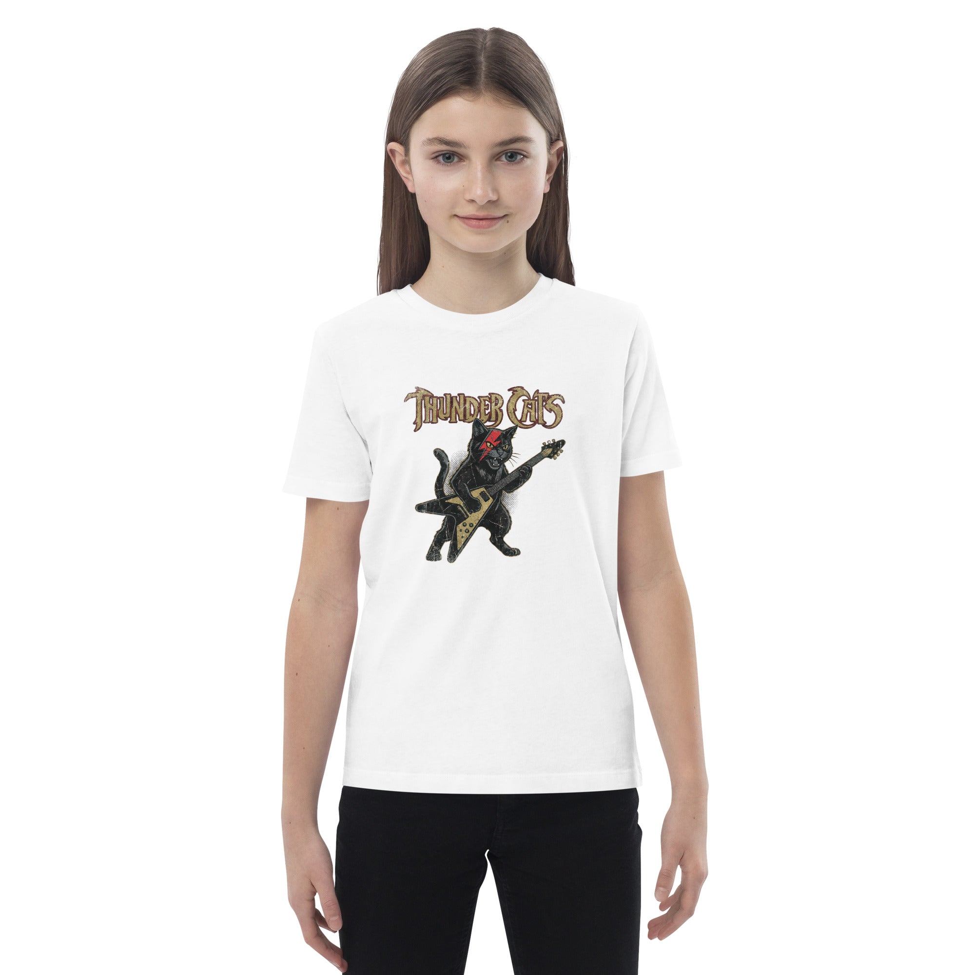 Coocosh kids t-shirt featuring a bold electric guitar motif made from soft organic cotton, designed for everyday comfort.
