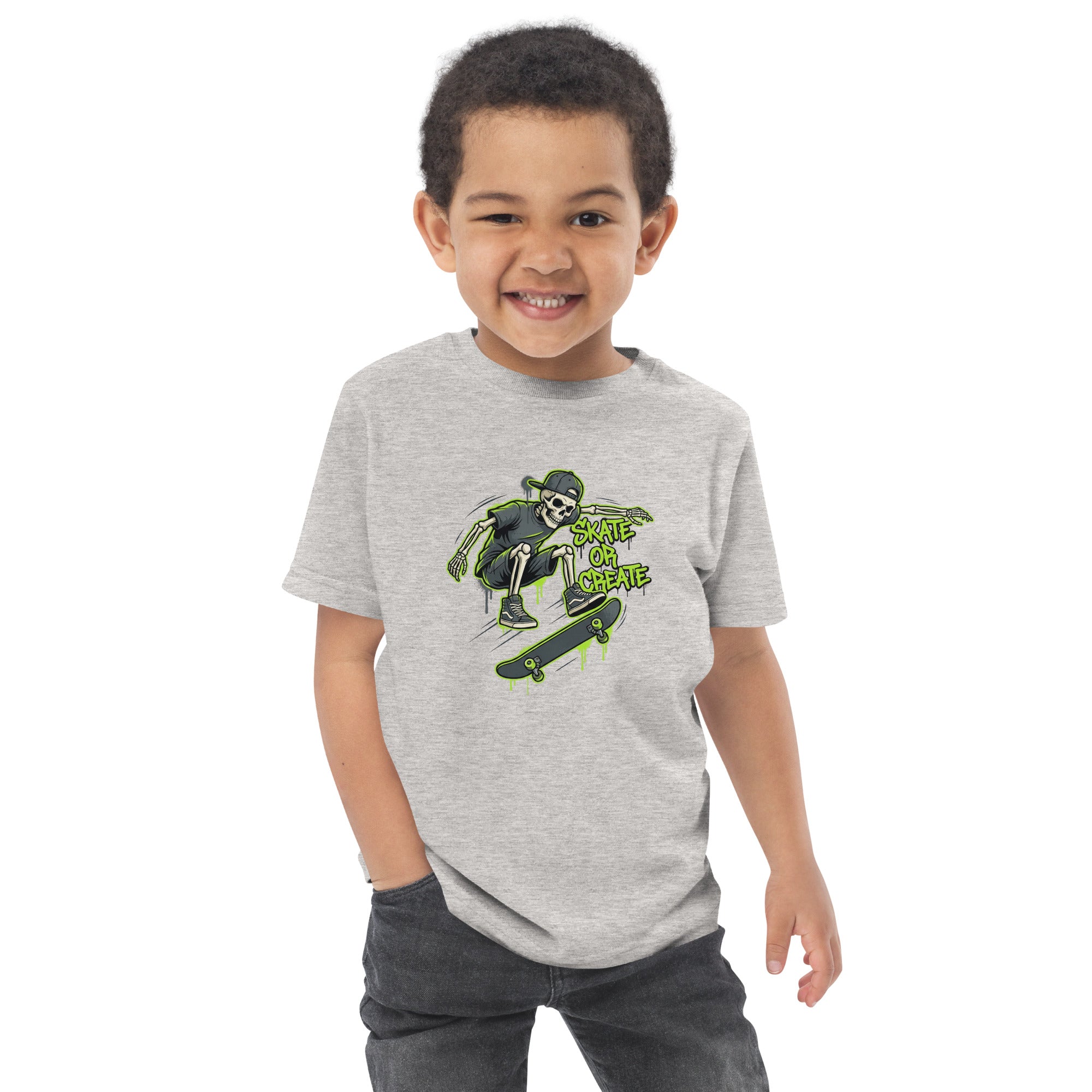 Coocosh neon green toddler tank with a skeleton skateboard design, providing style and comfort for young skaters and creative kids.