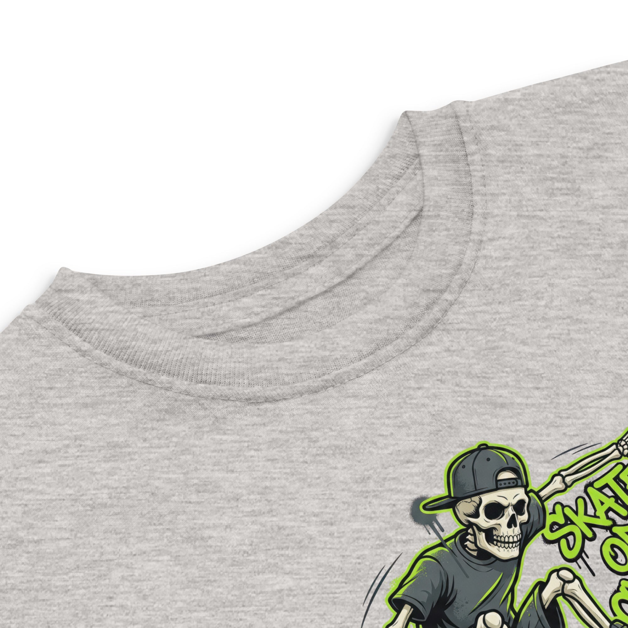 Coocosh toddler t-shirt in vibrant neon green, showcasing a playful skeleton graphic, a comfortable choice for little skaters on the go.