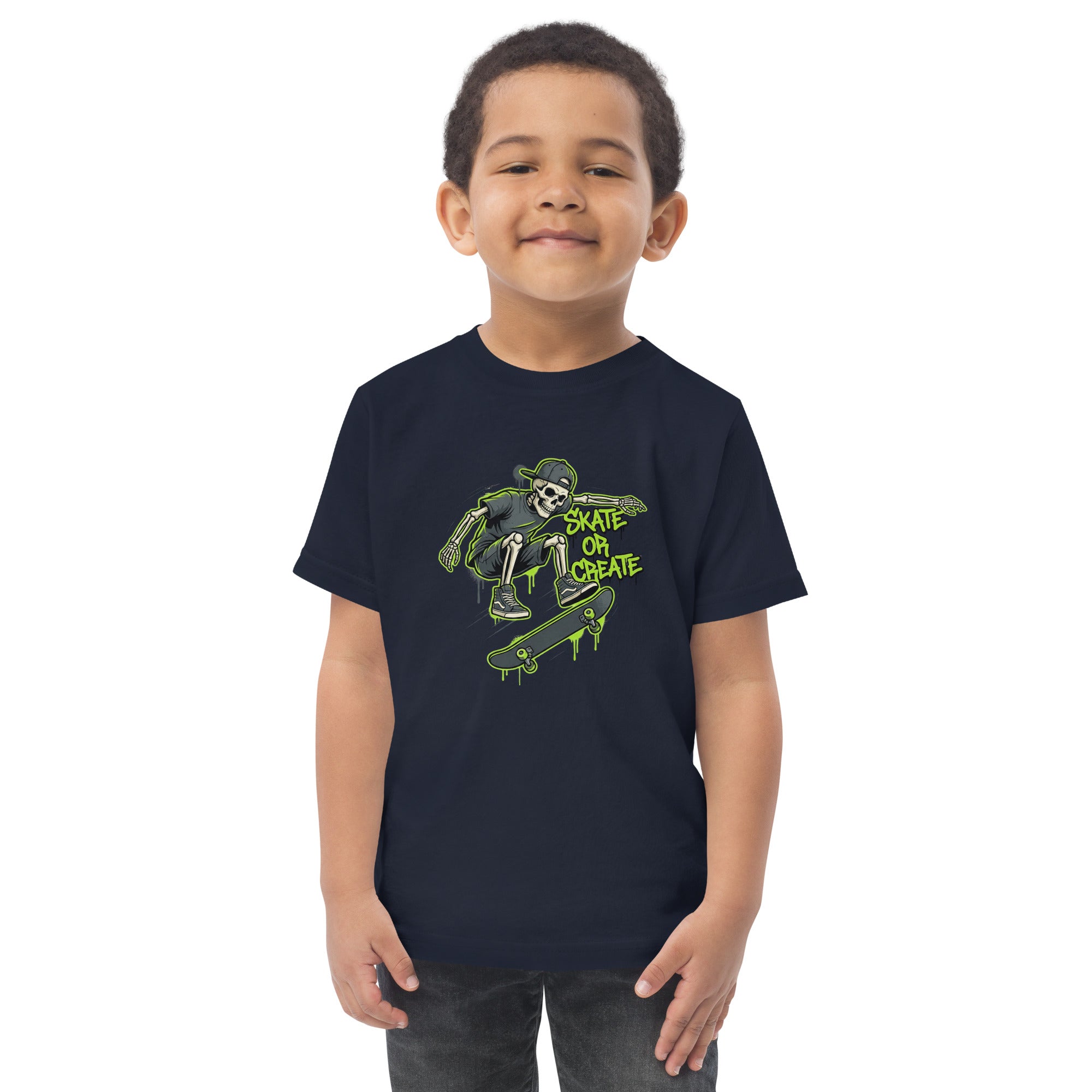 Coocosh vibrant toddler tee with a fun skeleton design, made from 100% cotton, ideal for creative kids who enjoy everyday activities.