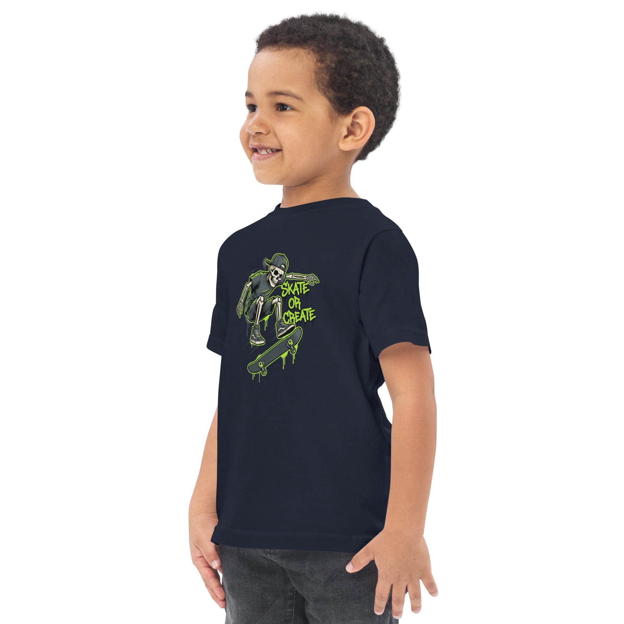 Coocosh bright toddler t-shirt featuring a skeleton graphic, perfect for young skaters who enjoy fun designs and comfortable clothing.