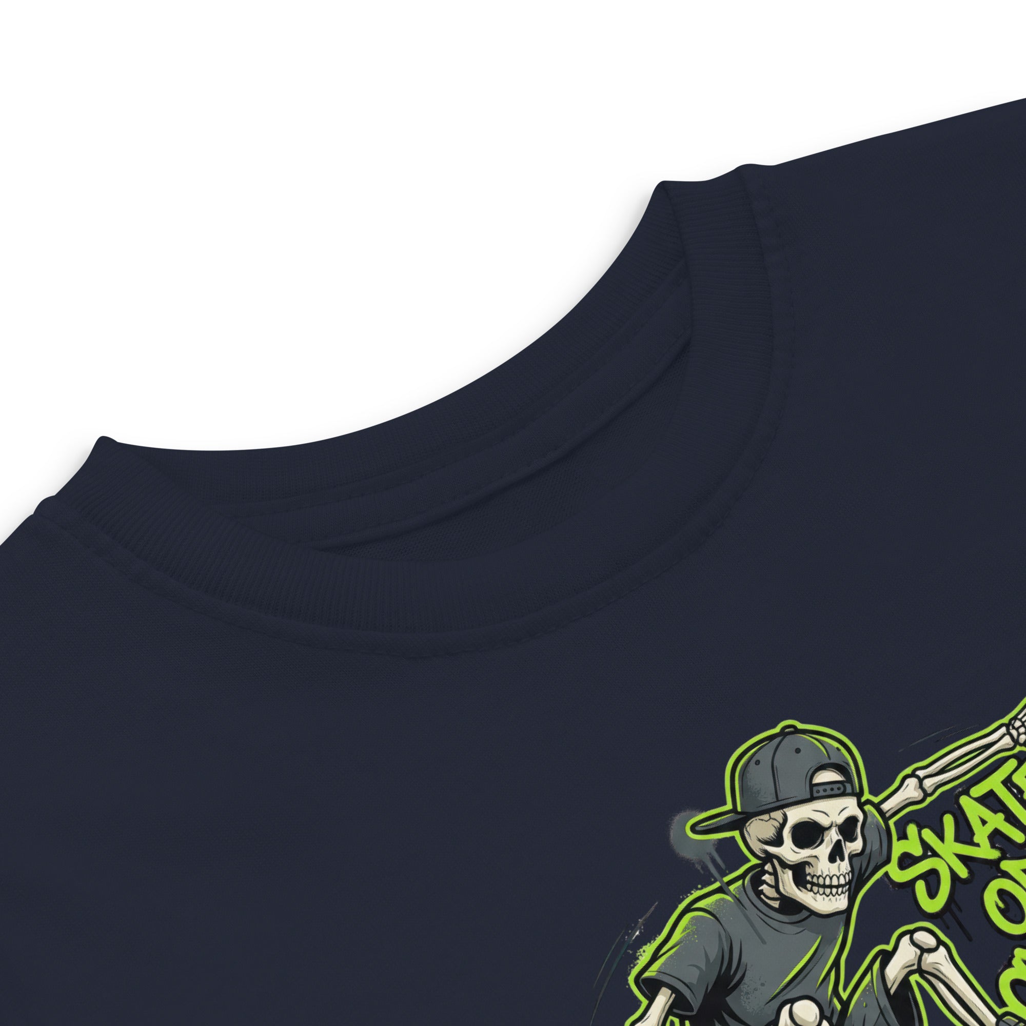 Coocosh neon green toddler tee featuring a skeleton skate theme, made from comfortable cotton for everyday explorations and fun.