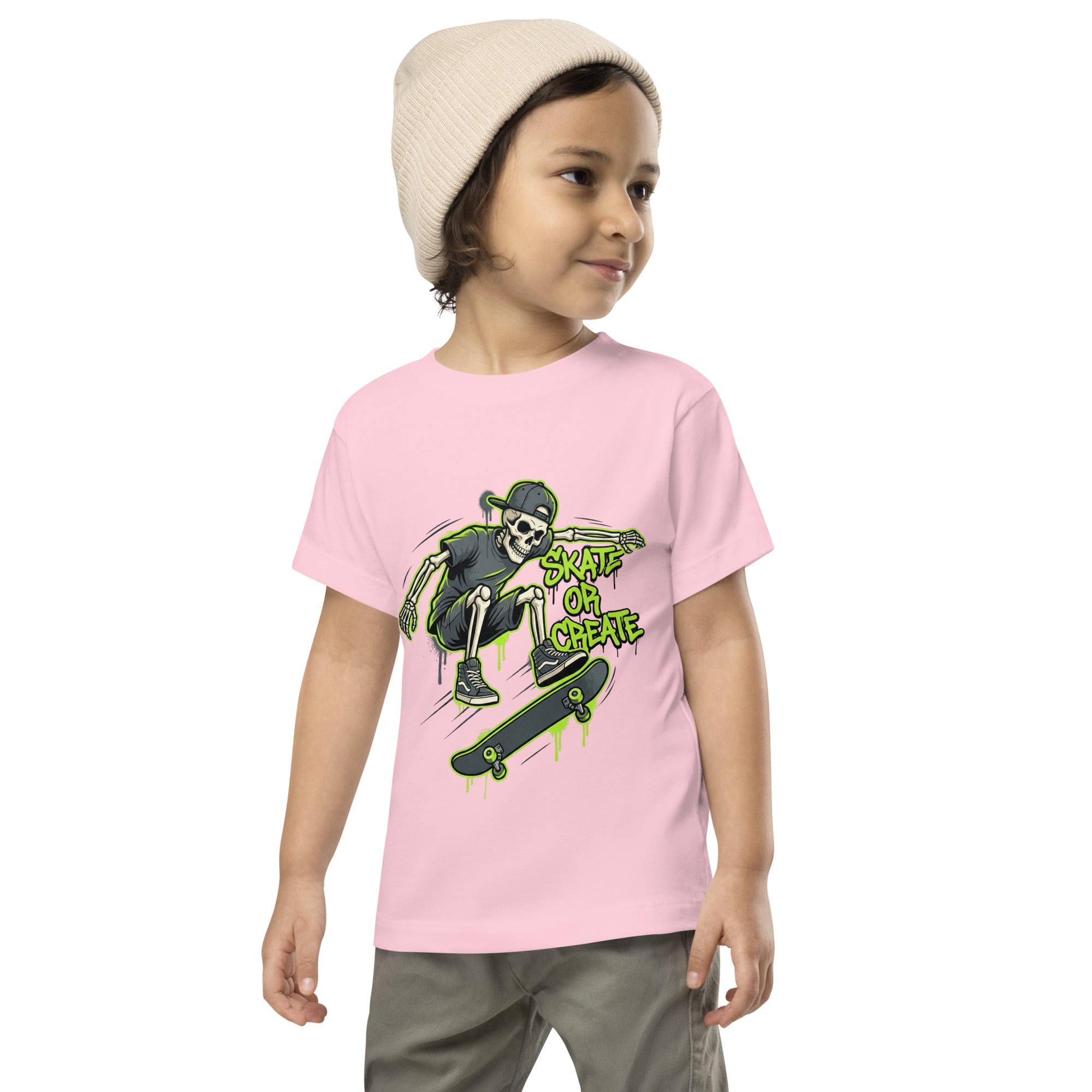 This Coocosh t-shirt for toddlers offers a fun skeleton skater graphic in lime green, making it a great choice for energetic play.