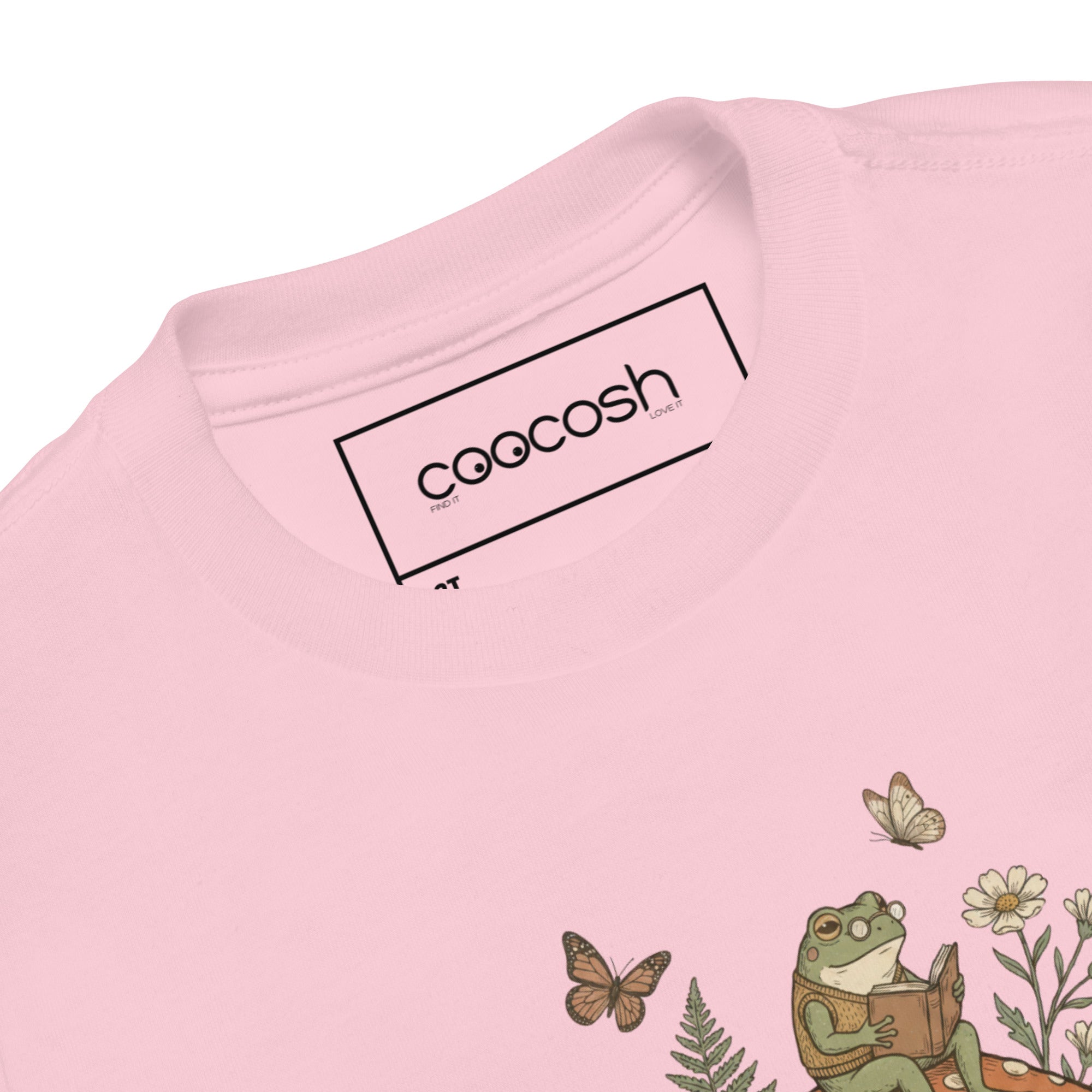 Coocosh vibrant short sleeve t-shirt made from lightweight cotton, featuring playful designs of frogs and mushrooms, great for everyday activities.