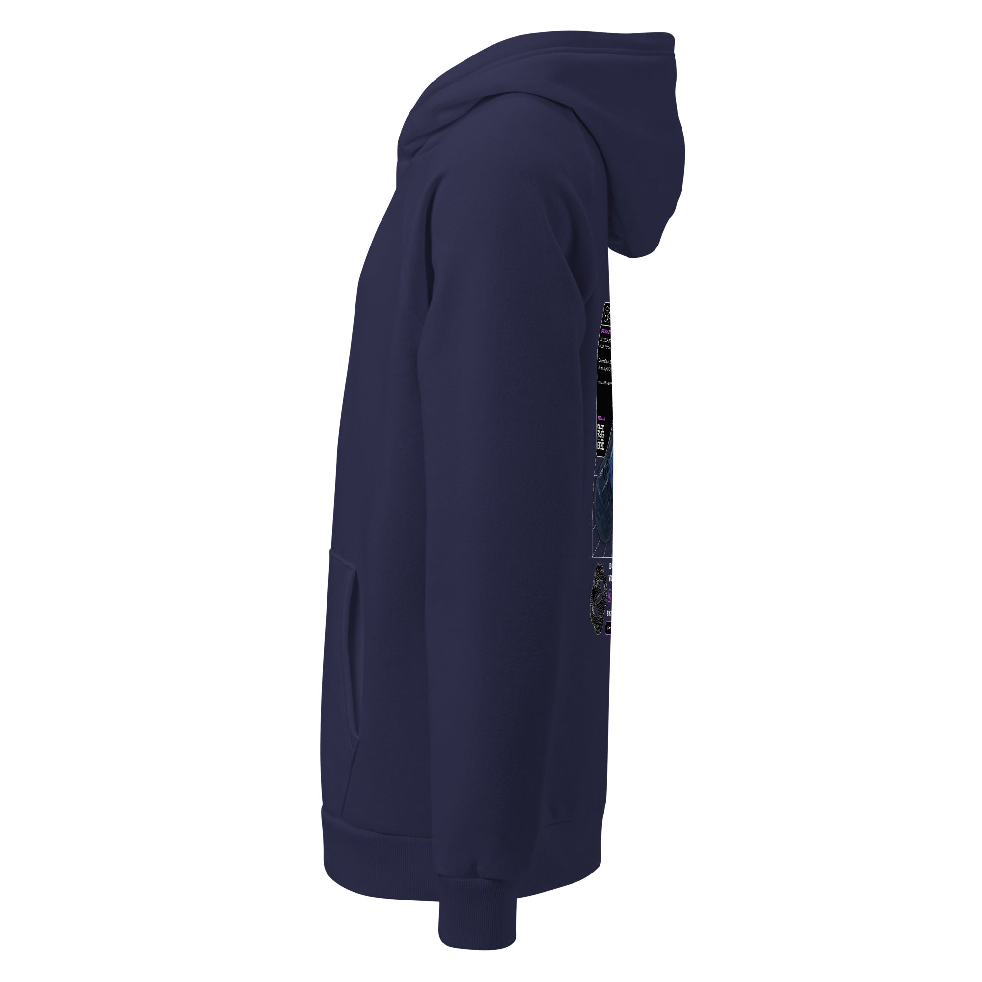 Coocosh navy blue hoodie, crafted from soft 80/20 cotton-poly fleece, envelops you in cozy comfort. Featuring ribbed cuffs and a practical front pouch pocket, this unisex piece is perfect for effortless lounge wear, bringing elegance to your everyday style.