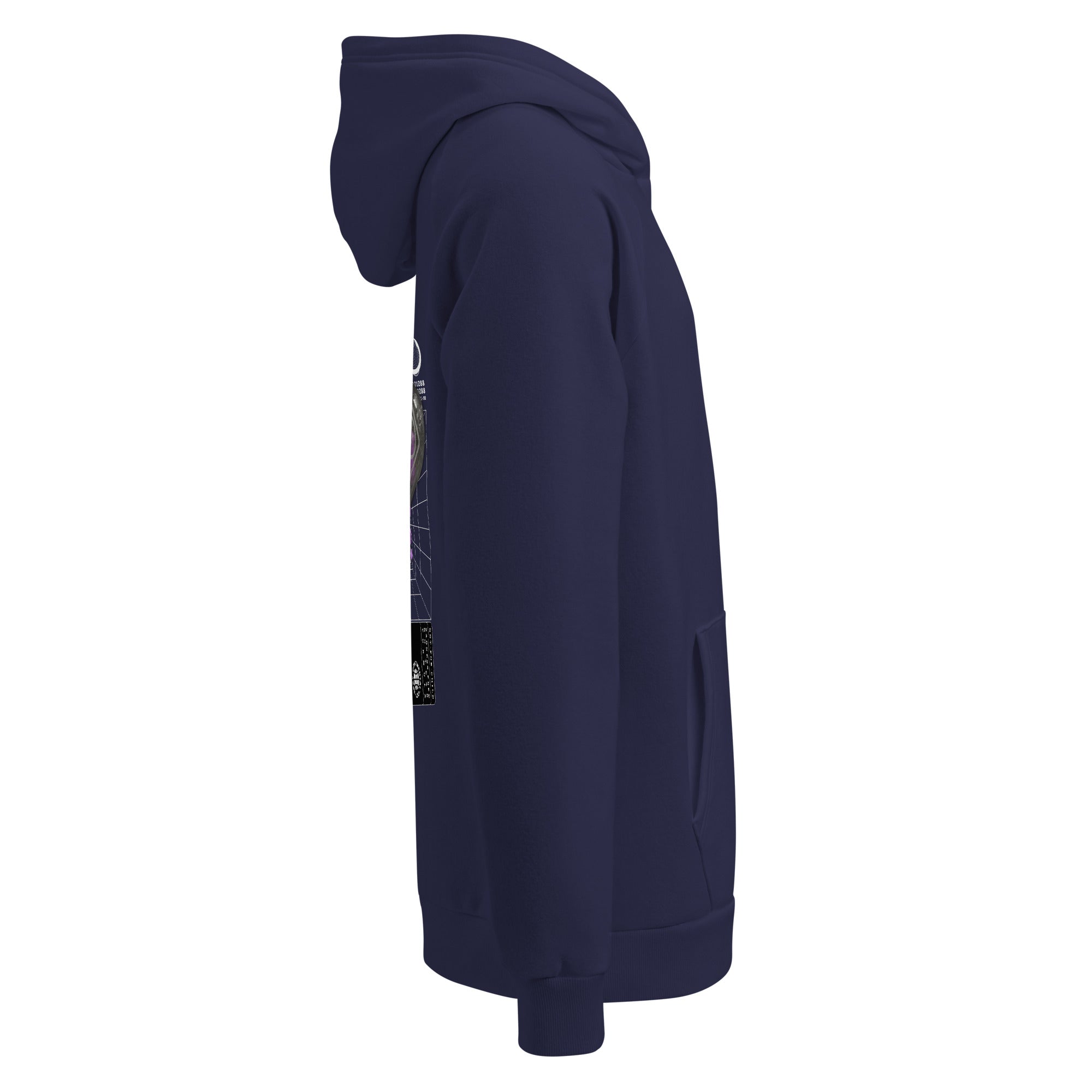 Coocosh navy blue Joy-Pills Hoodie, a soft cotton-poly fleece staple designed for effortless lounging and everyday wear. Featuring a cozy hood and front pouch pocket, it offers stylish warmth and versatility for any casual occasion.