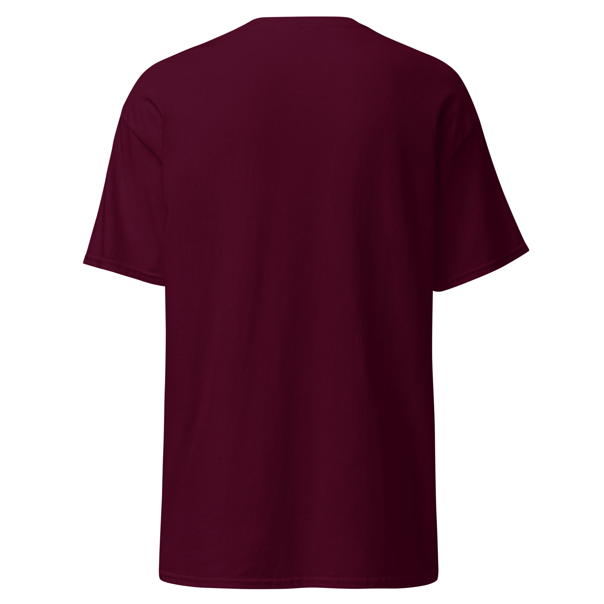 Coocosh maroon unisex classic tee, featuring a chic hourglass design, crafted from 100% breathable cotton for all-day comfort. A perfect addition to streetwear collections, effortlessly stylish from every angle.