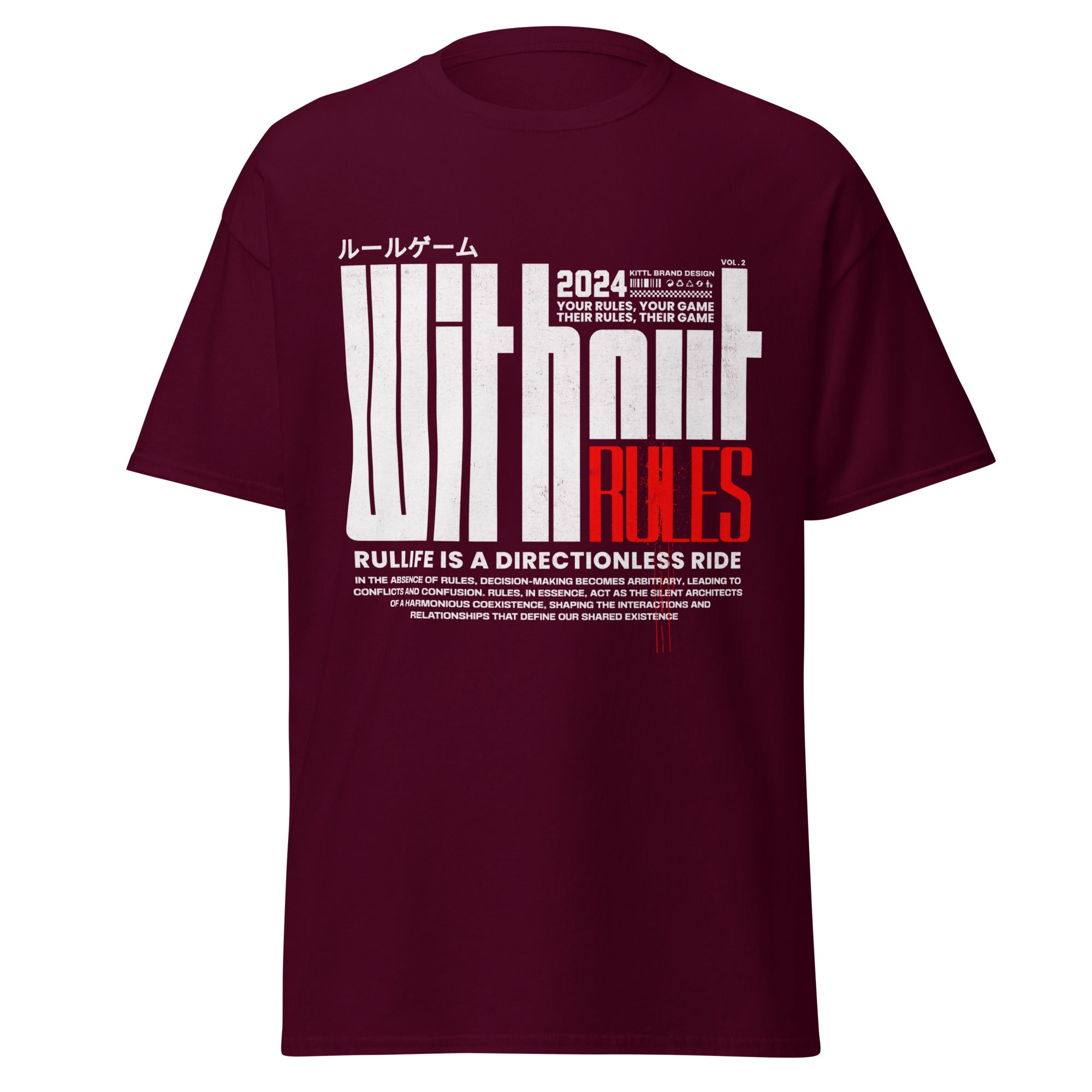 Coocosh maroon unisex classic tee, boldly emblazoned with "Without," represents freedom and individuality. Crafted from 100% breathable cotton, its structured fit and durable seams ensure comfort and style, perfect for layering or making a statement on any occasion.