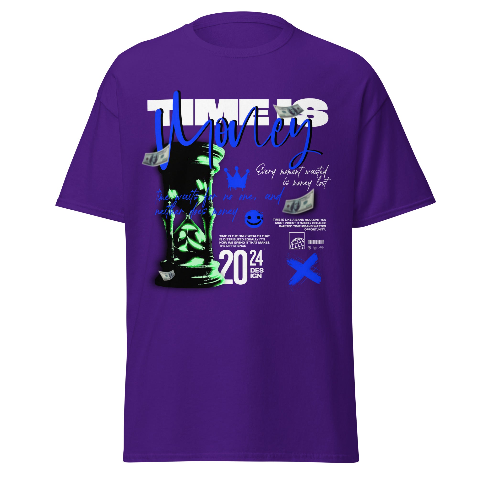 Coocosh vibrant purple unisex classic tee, featuring a stylish 'TUMBLE' graphic and hourglass design, perfect for casual outings or events—crafted from breathable 100% cotton for lasting comfort and durable wear.