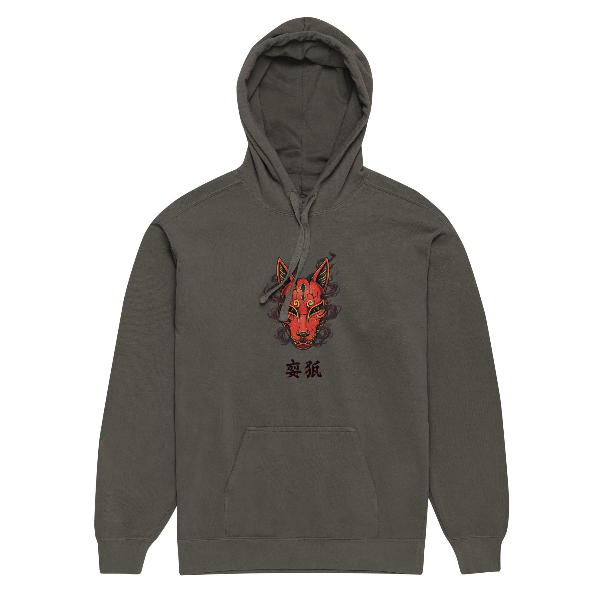 Coocosh Kitsune Blaze gray hoodie featuring a striking red and black fox graphic, crafted for ultimate comfort and versatility. Its relaxed fit and drawstring hood make it an effortless choice for everyday style, perfect for layering and casual adventures.