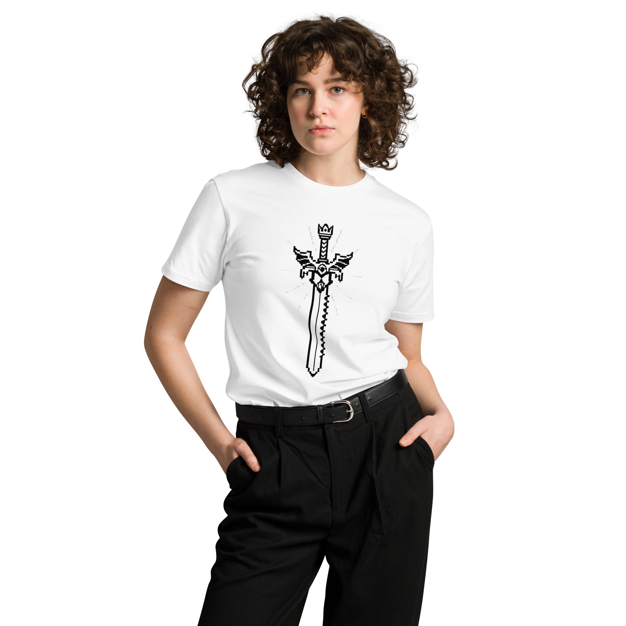 Coocosh unisex premium t-shirt featuring a striking winged blade graphic, designed for individuals who embrace bold style and comfort. Perfect for effortless looks, whether relaxed at home or out with friends.