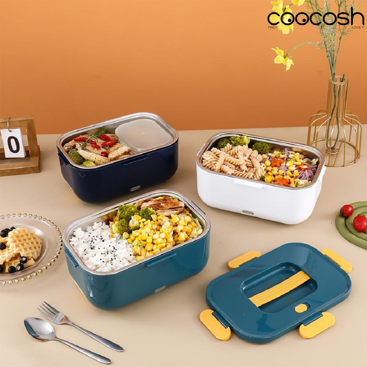 Electric Lunch Box Food Warmer – 2-in-1 110V Home & 12V Car, Stainless-Steel Tray (US)
